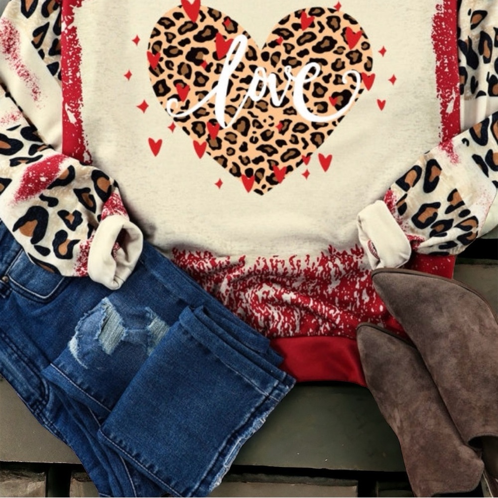 Red Love Leopard Heart Sweatshirt